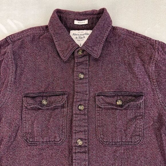 Abercrombie & Fitch Shirt Mens Large Burgundy Muscle Fit LS Knit Button Up - Picture 3 of 7